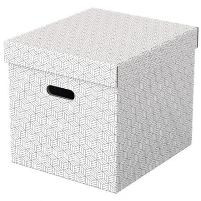 Afbeelding van Esselte Duurzame Grote Kubusvormige Opbergdoos met Deksel, Set van 3 Stuks 100% Gerecycled Karton en Recyclebaar Wit