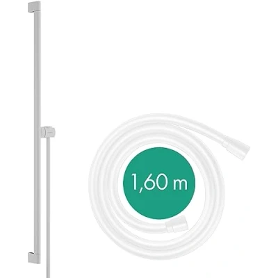Afbeelding van hansgrohe unica glijstang s puro 90 cm met easy slide schuifstuk en isiflex doucheslang 160 mat wit 24405700