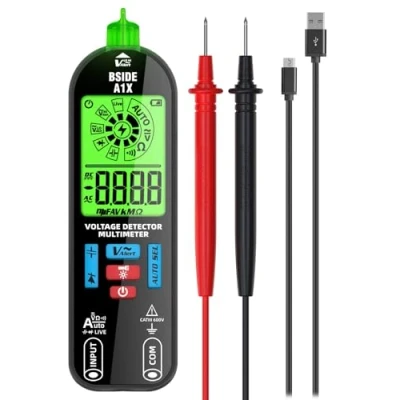 Afbeelding van BSIDE Intelligente digitale multimeter A1X mini elektricienester, oplaadbaar met ID display, spanningsdetector contactloos zoeken, fase, live draad, capaciteitstester, diodes, continuïteit