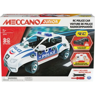 Afbeelding van Meccano Junior RC politieauto met werkende kofferbak en gereedschap S.T.E.A.M. bouwpakket