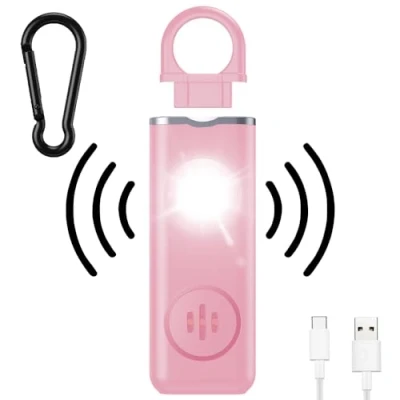 Afbeelding van mizikuu Persoonlijk alarm, zakalarm, 130 dB, sirene, zelfverdediging, led lamp, paniekalarm, oplaadbaar, veiligheidssleutelhanger voor vrouwen, kinderen, meisjes, ouderen, roze