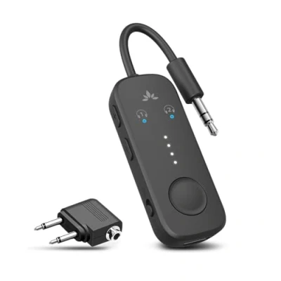 Afbeelding van Avantree Relay Premium vliegtuig Bluetooth 5.3 adapter voor alle hoofdtelefoons,ondersteunt 2 hoofdtelefoons of AirPods, draadloze audiozender tijdens de vlucht, tv, sportschool, tablets zwart