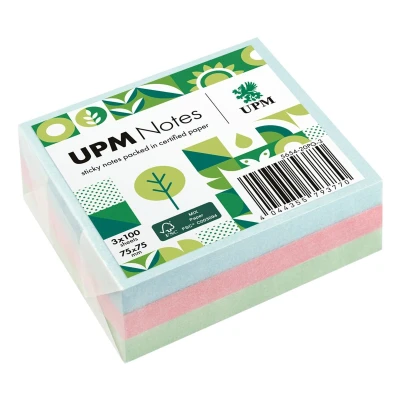 Afbeelding van UPM notes 75x75 pastel assorti pak 3x 100 vel blauw, groen, roze