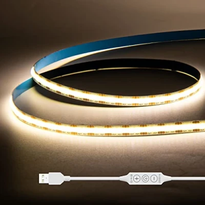 Afbeelding van GINGSOW Usb COB ledstrip, 5 V, 1 m, natuurwit, 4000 K, 320 leds, dimbaar, CRI90+ tv achtergrondverlichting, flexibele led strip, vloerlamp voor keuken, thuis, doe het zelf verlichting