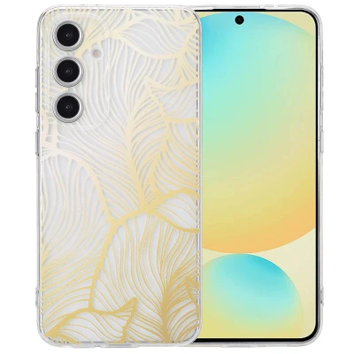 Afbeelding van Samsung Galaxy S24 FE Hoesje Siliconen en TPU (zacht) imoshion Backcover/Softcase Golden Leaves Transparant Telefoonhoesje