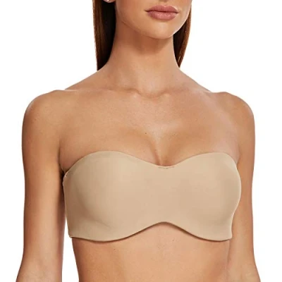 Afbeelding van MELENECA strapless bh voor grote borsten, minimizer, ongevoerde bandeau met beugel Beige 90D