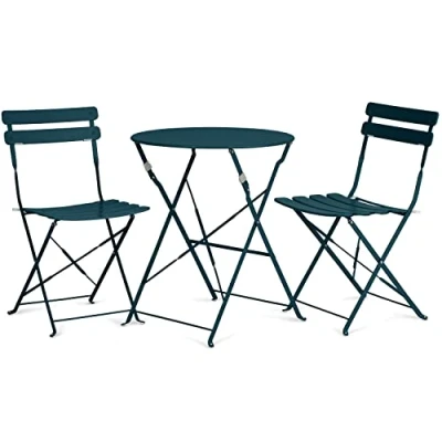 Afbeelding van Vanage Bistroset voor balkon, inklapbare balkonmeubel, 3 delig, gepoedercoat staal, weerbestendig, tuintafel en stoelen, perfect tuin kleine balkons