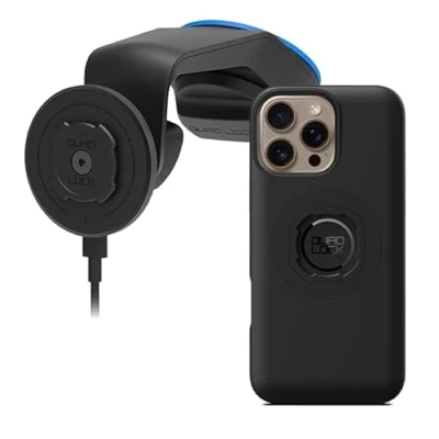 Afbeelding van Quad Lock Voorruit/Dashboard Telefoonhouder voor Auto met MAG Draadloze Oplaadkop V2 en Telefoonhoesje iPhone 16 Pro Max