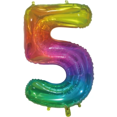 Afbeelding van Regenboog Folie Ballon cijfer 5 86cm