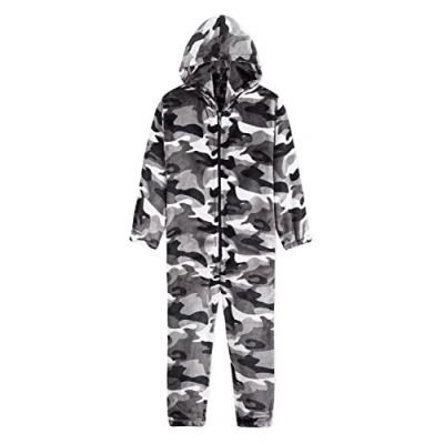 Afbeelding van CityComfort rompertjes voor jongens, donzige fleece pyjama kinderen en tienerjongens meisjes, camo romper, warme winterpyjama 7 14 jaar (Grijze Noordpool, 13 jaar)