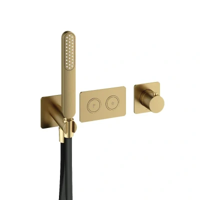 Afbeelding van HotBath Gal Afbouwdeel Inbouwthermostaat met 2 pushbuttons Geborsteld Messing PVD PB7071EXTBBP