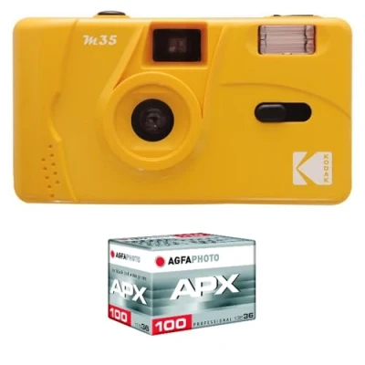 Afbeelding van Kodak Pack M35 Argentique + Pellicule 100 ASA Appareil Photo Rechargeable 35mm Jaune, Objectif Grand Angle Fixe, Viseur optique , Flash Intégré APX 100, 36 poses