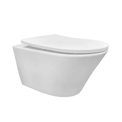 Afbeelding van Wiesbaden Vesta Tornado flush wandcloset rimless met nano coating Shade slim toiletzitting softclose en quick release glans wit