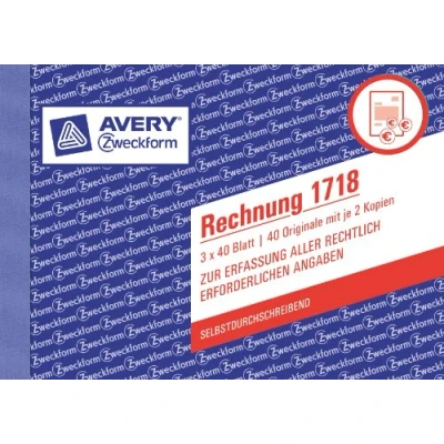 Afbeelding van AVERY Zweckform 1718 factuur speciaal voor Oostenrijk (A6 dwars, 3x40 vellen, zelfdoorschrijvend met gekleurde doorslagen, het registratie van alle wettelijk vereiste informatie) wit/geel/roze