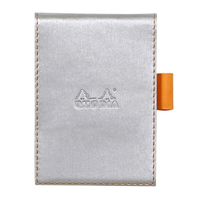 Afbeelding van RHODIA 118101C Case Klembord + Stapled Notepad N11 Zilver A7 Kleine Vierkanten 80 Afneembare Vellen Wit Clairefontaine Papier 80G Potlood Houder Kunstleer Rhodiarama Collection