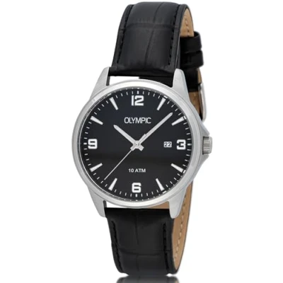 Afbeelding van Olympic OL26HSL079 GLENN Horloge Staal Leer Zwart