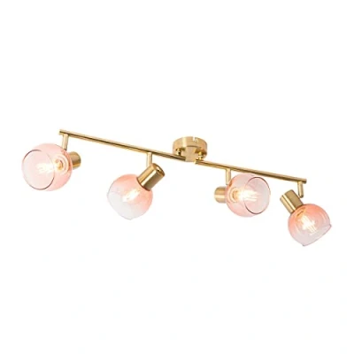 Afbeelding van QAZQA Art Deco spot goud met roze glas 4 lichts Vidro