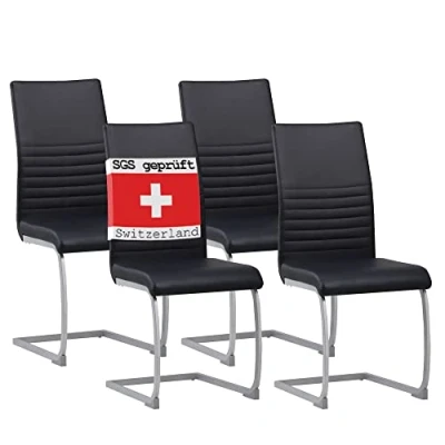Afbeelding van Albatros cantilever stoel MURANO SET van 4, zwart, SGS gekeurd, elegante eetkamerstoelen/cantilever stoelen, comfortabel gestoffeerd