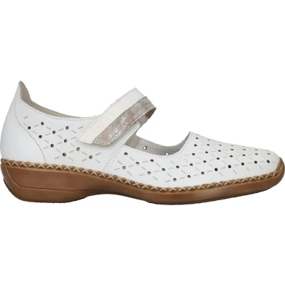 Afbeelding van Rieker Ballerina&#039;s met enkelbandjes, Dames, Maat: 36, Wit Leer