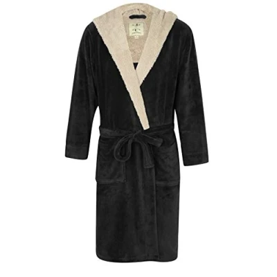 Afbeelding van Ochtendjas Van Fleece Met Capuchon, Zwart/Lichtgrijs (M)