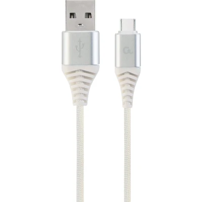 Afbeelding van Premium USB Type C laad &amp; datakabel &#039;katoen&#039;, 1 m, zilver/wit