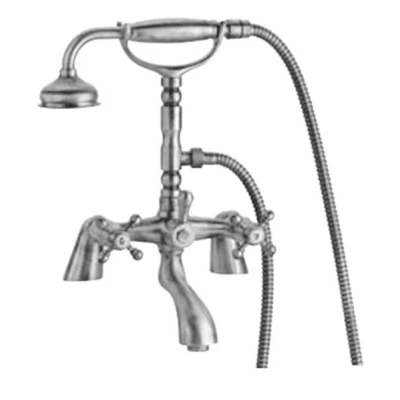 Afbeelding van PB klassieke kraan badrandkraanset met sterknoppen inclusief handdouche RVS 1208855232