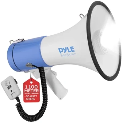Afbeelding van Pyle Megafoon Luidspreker Compact PA Bullhorn Luidsprekerhoorn Draagbare met Sirene en LED Zaklamp Verstelbaar Volume Afneembare Microfoon 50 Watt