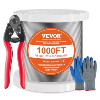 Afbeelding van VEVOR staalkabel staaldraad roestvrij Ф3.18mmx305m 7.1kN 7x7 strengen