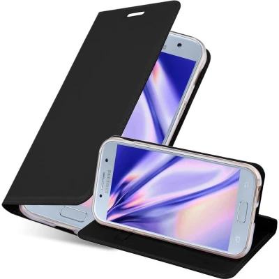Afbeelding van Cadorabo Hoesje geschikt voor Samsung Galaxy A3 2017 in CLASSY ZWART Beschermhoes met magnetische sluiting, standfunctie en kaartvakje Book Case Cover Etui