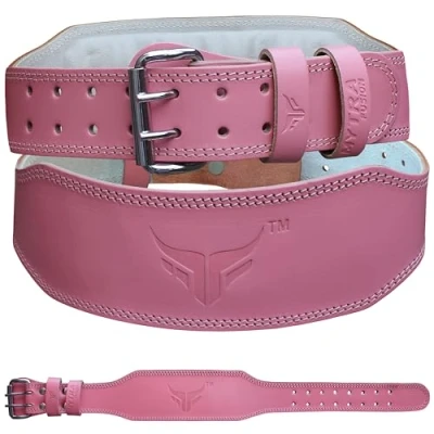 Afbeelding van Mytra Fusion Gewichtheffen riem Womens echt lederen hijsriem terug ondersteuning gym voor training, gewichtheffen, deadlift en powerlifting (S, Pink)