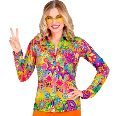 Afbeelding van Widmann Jaren 60 blouse voor dames, hippie, Reggae, Flower Power, Disco Fever, Schlagermove