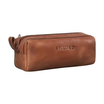 Afbeelding van STILORD &#039;Linus&#039; etui leder vintage heren pennenbakje vierkant pennenbakje, Kleur:andorra bruin