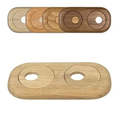 Afbeelding van Dubbele rozet voor verwarmingsbuizen, variabele buisafstand, echt hout: esdoorn, beuken, eiken, walnoot, afdekking, radiator, 19 mm, eiken (ruw)