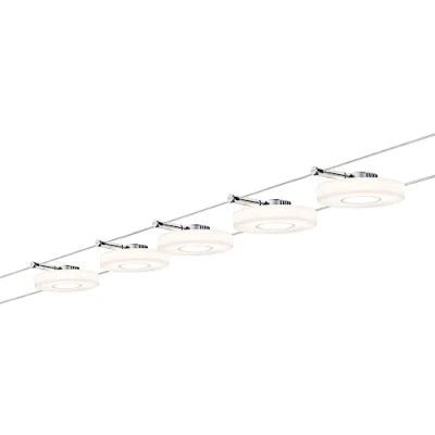 Afbeelding van Paulmann 94109 kabelsysteem DiscLED1 set uitbreidbaar warm wit 5x4W LED chroom satijn kabellamp hanglamp, 290 x 200 2 cm