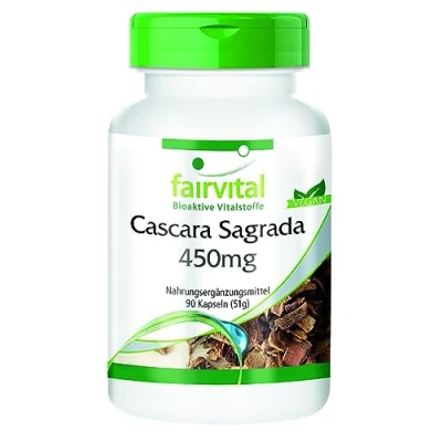 Afbeelding van Fairvital cascara sagrada capsules 450mg HOOG GEDOSEERD VEGAN 90 extract, voedingssupplement van schors
