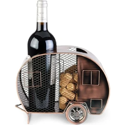 Afbeelding van BRUBAKER Wijnfleshouder Caravan Koperkleurige Metalen Flessenhouder met Kurkopslag Decoratief Cadeau voor Kampeerders Figuur Wijngeschenk Cadeaukaart Kleur: Koper