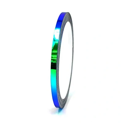 Afbeelding van 10 meter flip flop chroom sierstrip knutselen effectfolie hologram kameleon auto motorfiets modelbouw kleefstrip (FF4 blauw/groen, 3 mm breed)