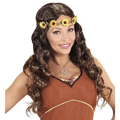 Afbeelding van W WIDMANN MILANO Party Fashion 04659 pruik hippie of middeleeuwen, bruin, met haarband, carnaval, themafeest