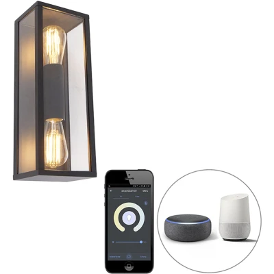 Afbeelding van QAZQA Smart wandlamp zwart 38 cm 2 lichts IP44 incl. Wifi ST64