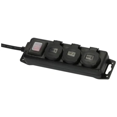 Afbeelding van Brennenstuhl stekkerdoos IP44 3 voudig (met schakelaar, 2m kabel, zelfsluitende afdekking, voor buiten robuust en permanent gebruik buitenshuis)