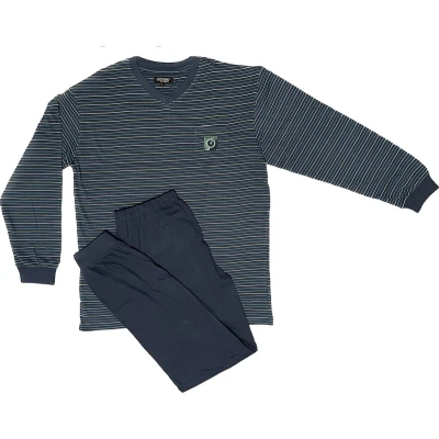 Afbeelding van Heren Pyjama Gestreept Blauw Maat S