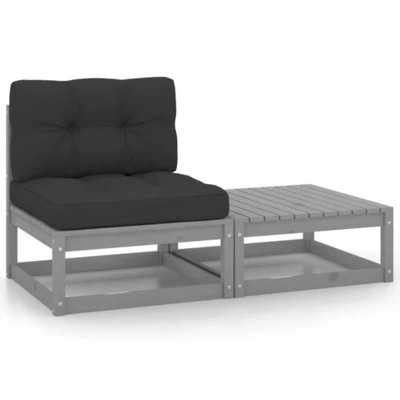 Afbeelding van 2 Delige Loungeset met Kussens Massief Grenenhout Grijs 1 / Middenbank middenkussen + voetenbank