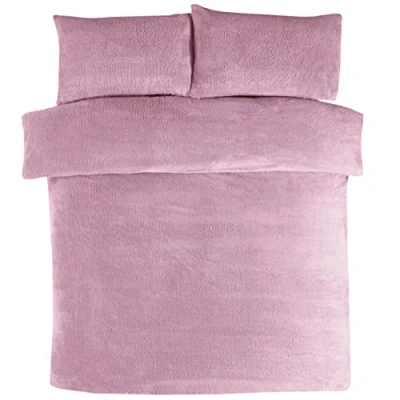 Afbeelding van Sleepdown Beddengoedset met kussenslopen, teddyfleece, warm, behaaglijk, superzacht, voor eenpersoonsbed (135 x 200 cm), polyester, mauve