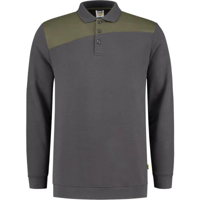 Afbeelding van Tricorp 302004 Polosweater Bicolor Naden Donkergrijs/Legergroen