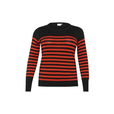 Afbeelding van Kaffe Curve Striped Trui Black red stripe, Dames, Maat: 50/52, stripe