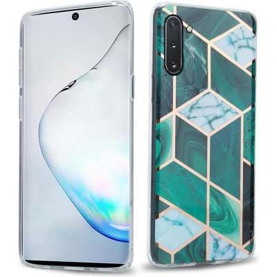 Afbeelding van Cadorabo Hoesje geschikt voor Samsung Galaxy NOTE 10 in Donkergroen Wit Goud Marmer No. 6 Beschermhoes gemaakt van TPU siliconen Case Cover met mozaïek motief