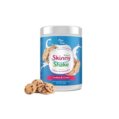 Afbeelding van CleanFoods AlmostSkinny Shake Cookies &amp; Cream I maaltijdvervanging 600 g koekjes en romige room smaak slechts 55 calorieën per maaltijd met 22 vitaminen mineralen