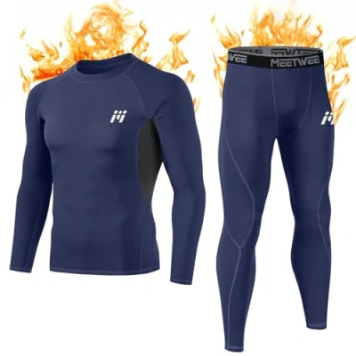Afbeelding van MEETWEE Thermisch ondergoed voor heren, winter, lange mouwen, basislaag, sneldrogend, onderbroek training, skiën, hardlopen, wandelen, Blauw, M