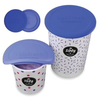 Afbeelding van Qikfresh Herbruikbare Siliconen deksels Voor yoghurtpotten bijna alle potten van 150g 500g Lekvrije, luchtdichte huishouddeksels (2 stuks), blauw