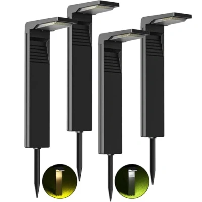 Afbeelding van OUSFOT Led zonnelampen voor buiten, 32 leds, solarspots waterdicht conform IP65, solarverlichting met 2 kleurtemperatuurmodi op de grond, tuin, binnenplaats, weg, 4 stuks